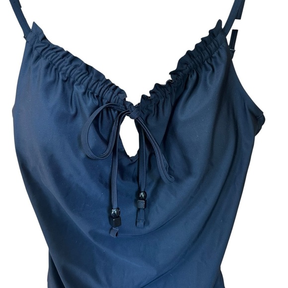 Aerie Black One Piece Swimsuit Ruffle Deep V Tie Front Sz M - Picture 3 of 12